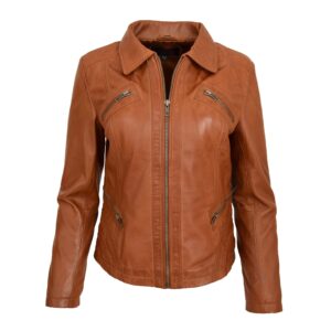 Damen Bikerjacke aus Leder in Nova Tan