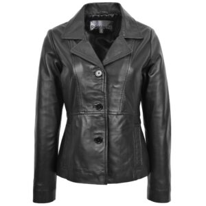 Damen Lederblazer Ruth Klassisch Schwarz