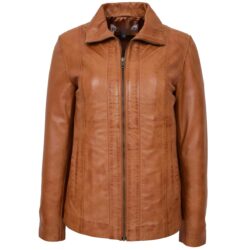 Damen Lederjacke Julia in Tan – Klassischer Schnitt