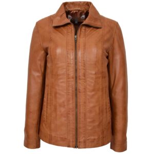 Julia Damen Lederjacke im klassischen Design – Hellbraun