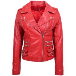 Cara Damen Biker Lederjacke Rot