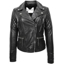 Claudia Damen Biker Lederjacke Schwarz
