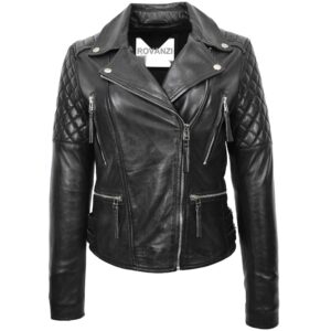 Claudia Damen Biker Lederjacke Schwarz