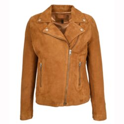 Damen Bikerjacke Lola aus Veloursleder in Cognac