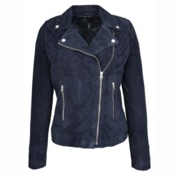 Lola Damen Bikerjacke aus Veloursleder in Marineblau