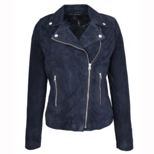 Lola Damen Bikerjacke aus Veloursleder in Marineblau