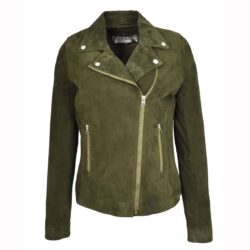 Lola Damen Bikerjacke aus Veloursleder in Olivgrün