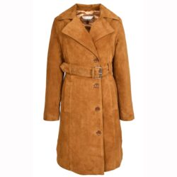 Damen Veloursleder-Mantel Foxy Cognac mit Gürtel