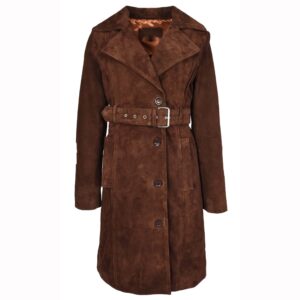 Damen Veloursleder-Trenchcoat in Foxy Rust Brown