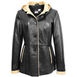 Carolina Damen Lederjacke mit Kapuze Schwarz Beige