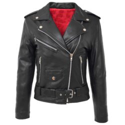 Damen Leder Bikerjacke Brando Stil Holly Schwarz
