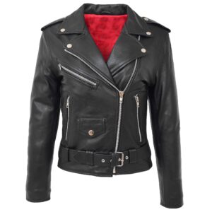 Damen Leder Bikerjacke Brando Stil Holly Schwarz
