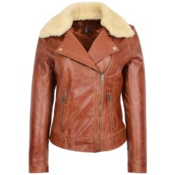 Lauren Bikerjacke für Damen aus Leder in Kastanienbraun