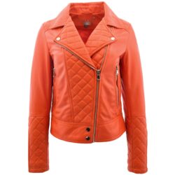 Ziva Damen Biker-Lederjacke mit Steppdetails in Orange