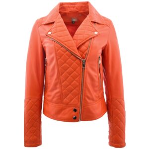 Ziva Damen Biker-Lederjacke mit Steppdetails in Orange