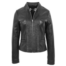 Damen Lederjacke Stehkragen Ivy Schwarz