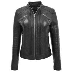 Alice Damen Lederjacke im klassischen Biker-Stil Schwarz
