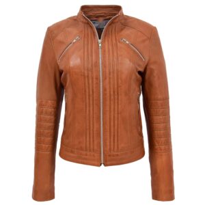 Damen Biker-Lederjacke Alice in Tan