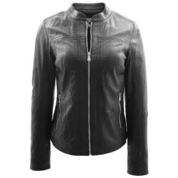 Tayla Damen Lederjacke Biker-Stil Schwarz