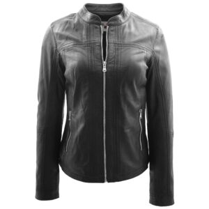 Tayla Damen Lederjacke Biker-Stil Schwarz