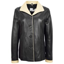 Damen Lederjacke im klassischen Box-Schnitt Amber-Schwarz-Beige