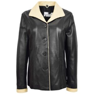 Damen Lederjacke im klassischen Box-Schnitt Amber-Schwarz-Beige