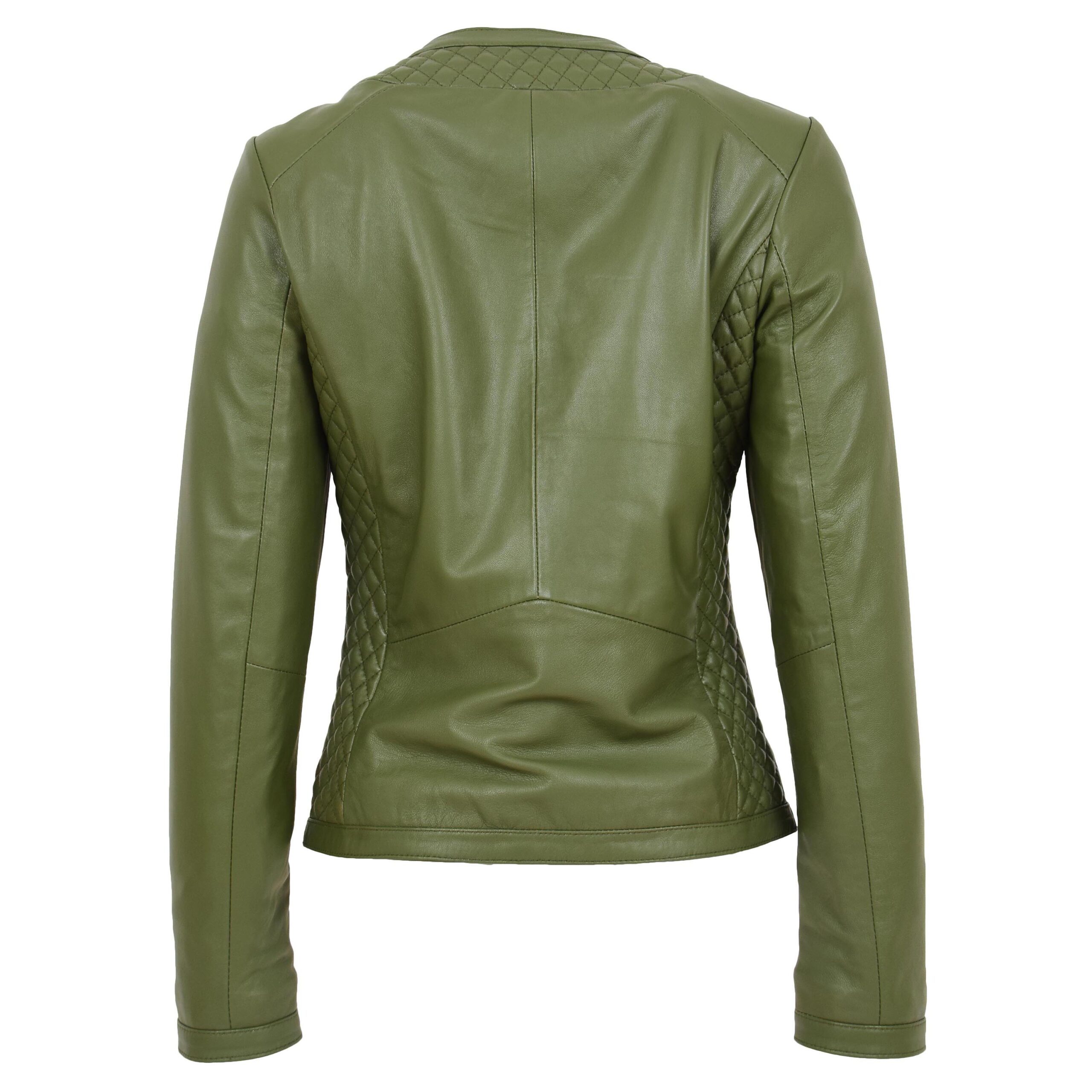 Joan Damen Lederjacke Steppmuster Olivgrün Kragenlos - Image 2