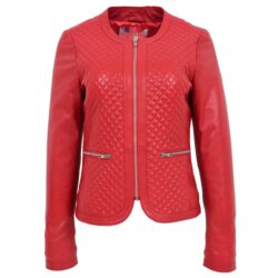 Damen Lederjacke Joan Rot kragenlos mit Steppmuster