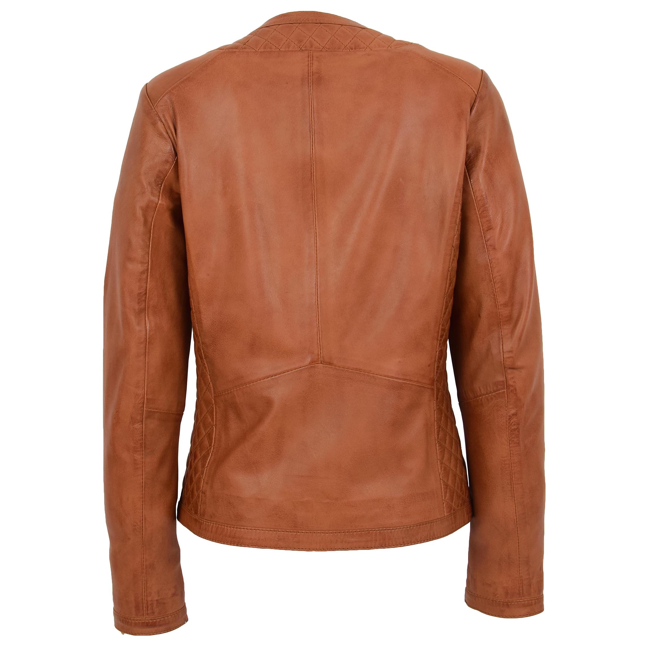 Damen Lederjacke Joan in Tan kragenlos mit Steppmuster - Image 2