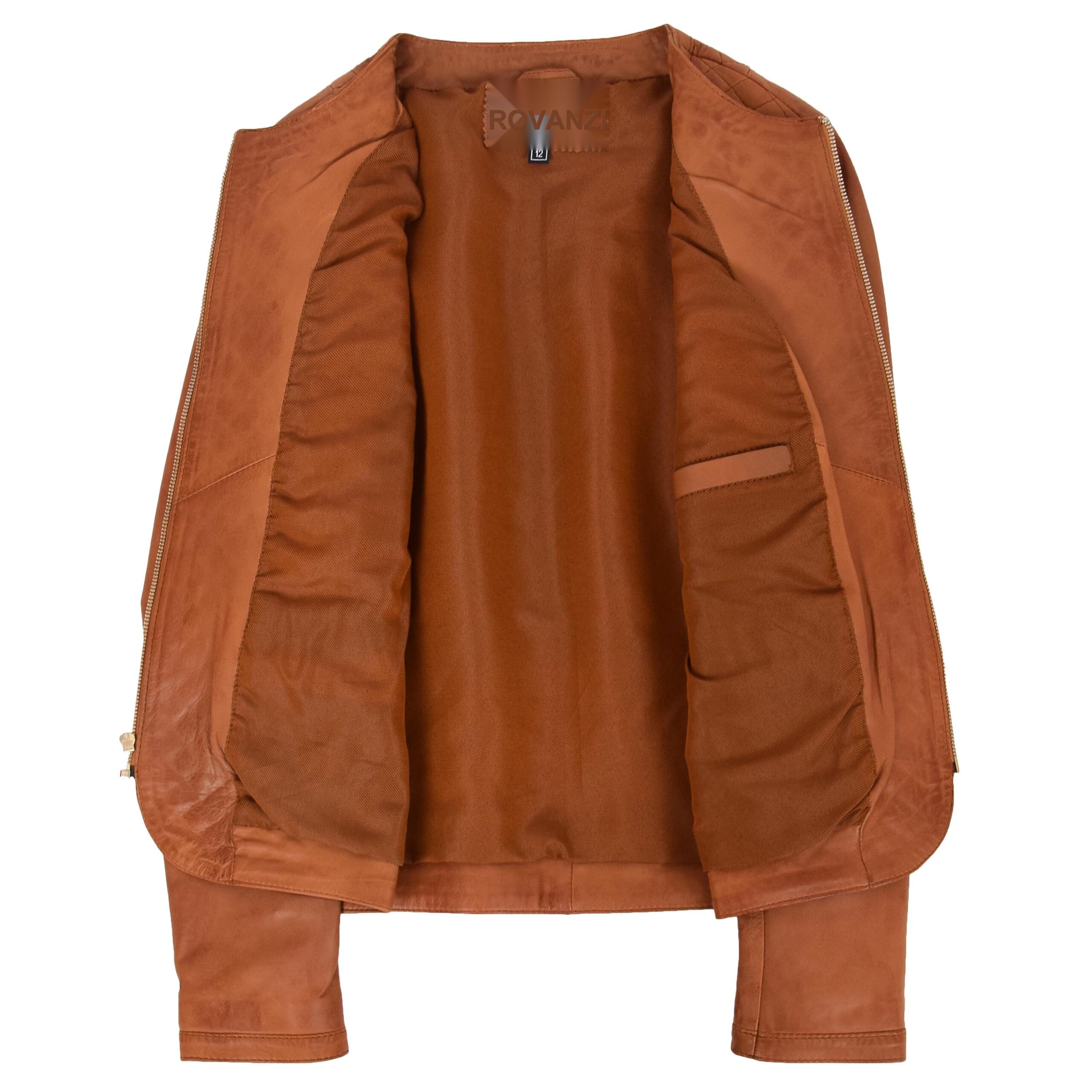 Damen Lederjacke Joan in Tan kragenlos mit Steppmuster - Image 6