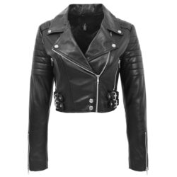 Damen Lederjacke Biker-Stil Schwarz Kurz