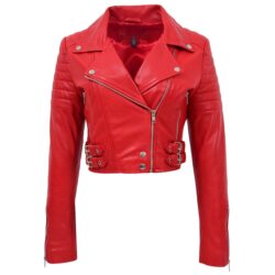 Damen Lederjacke Biker-Stil Rot Cropped