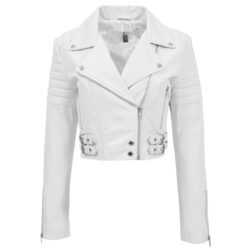 Damen Lederjacke Biker-Stil Cropped Weiß