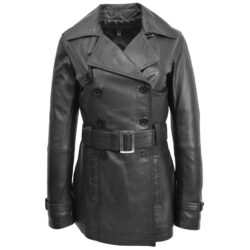 Damen Leder-Trenchcoat zweireihig Sienna Schwarz