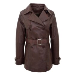 Damen Leder-Trenchcoat Sienna Braun Zweireihig