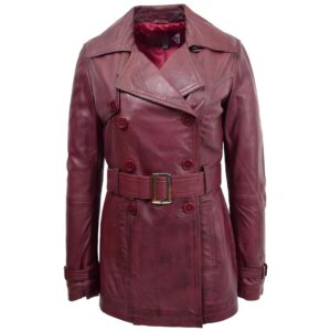 Damen Leder-Trenchcoat Zweireihig Sienna Burgunder