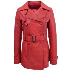 Damen Ledermantel zweireihig in Sienna-Rot