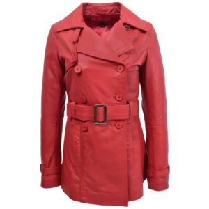 Damen Leder-Trenchcoat Zweireihig Sienna Rot