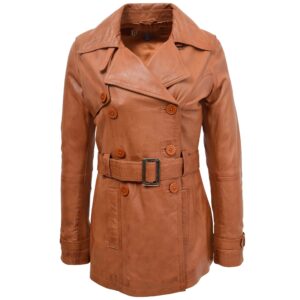 Damen Leder-Trenchcoat Sienna Tan zweireihig