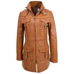 Kendall Lederjacke für Damen in Tan mit Doppel-Reißverschluss