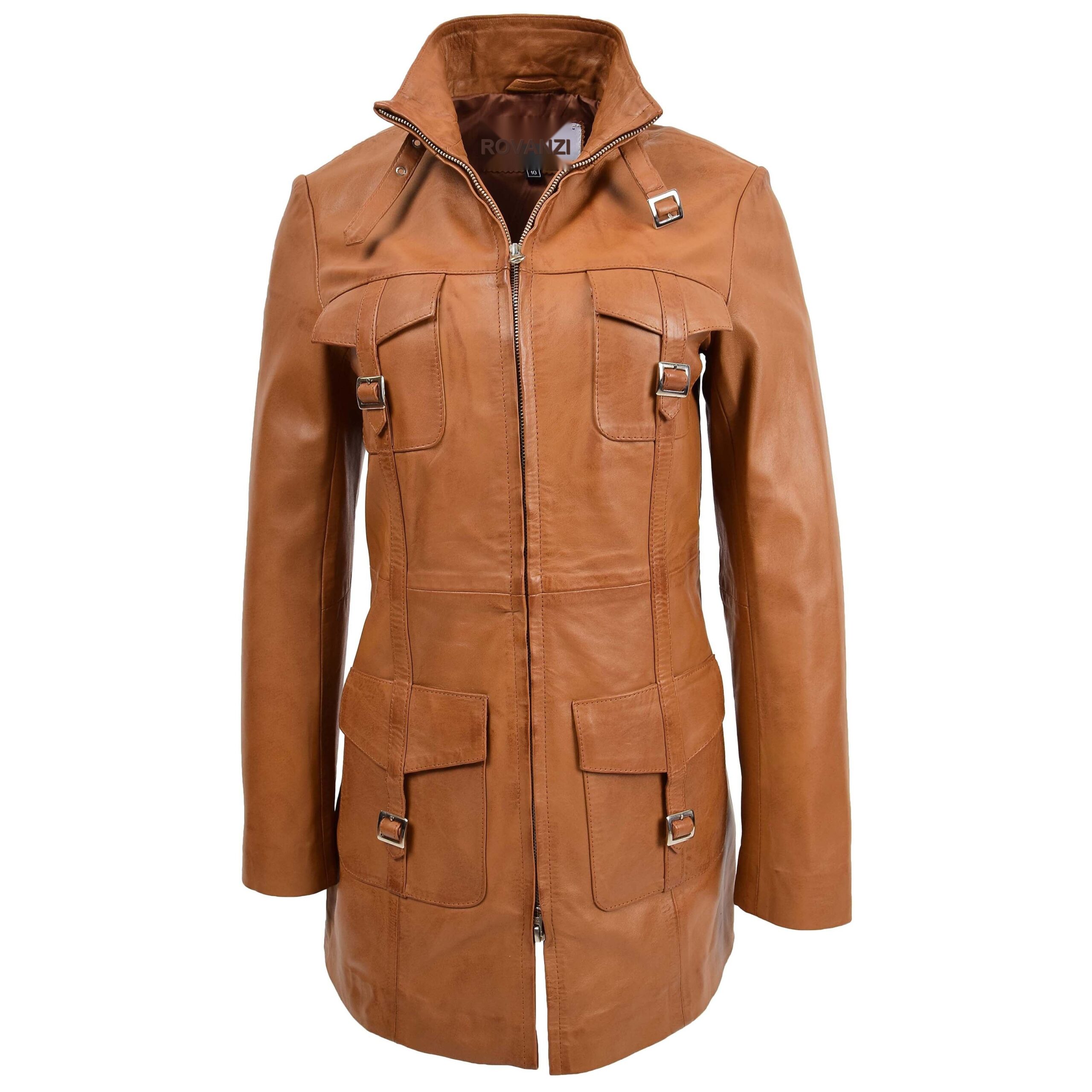 Kendall Lederjacke für Damen in Tan mit Doppel-Reißverschluss