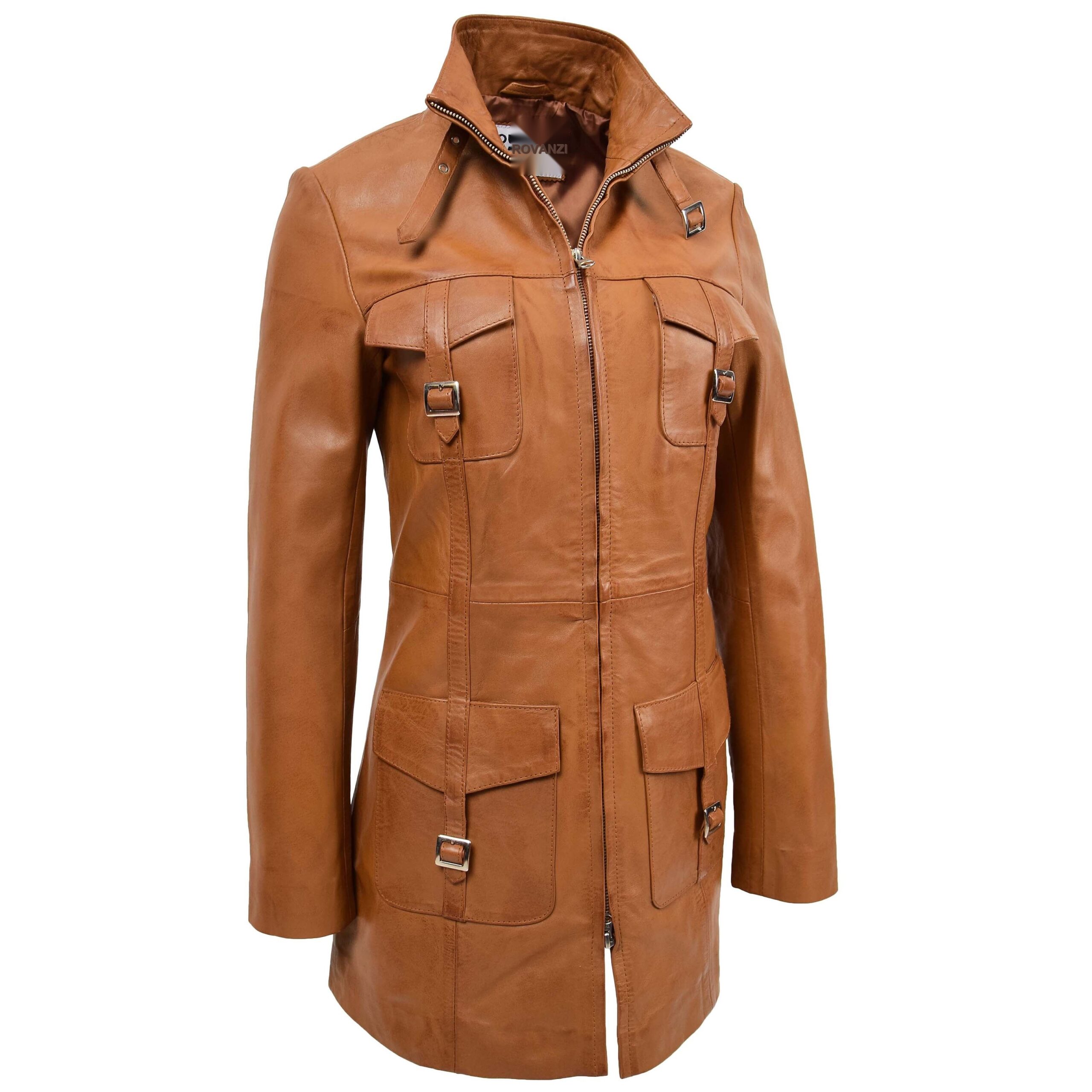 Kendall Lederjacke für Damen in Tan mit Doppel-Reißverschluss - Image 3