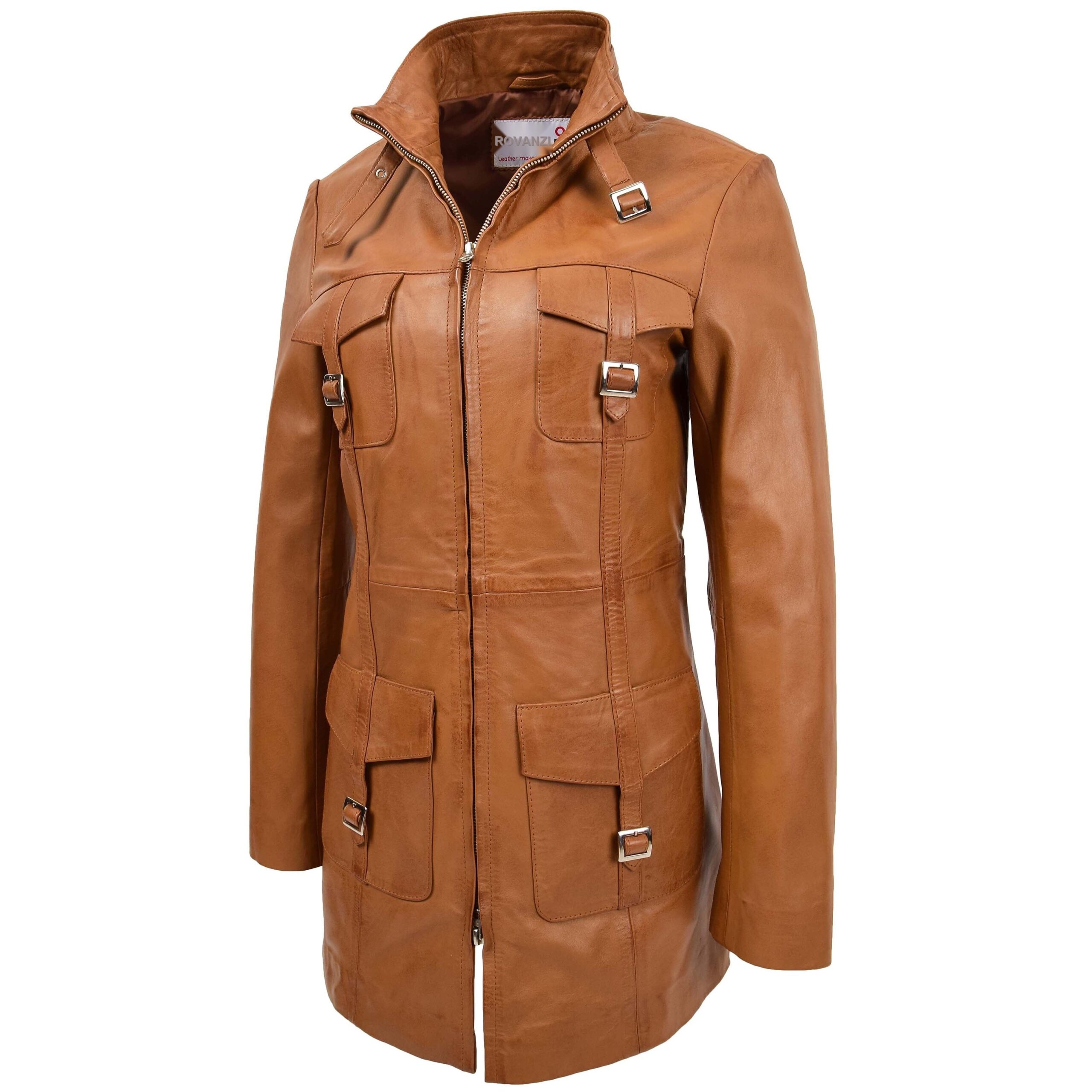 Kendall Lederjacke für Damen in Tan mit Doppel-Reißverschluss - Image 4