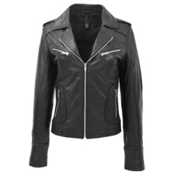 Kim Damen Lederjacke Biker-Stil Schwarz