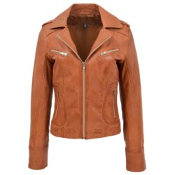 Damen Lederjacke Biker-Stil Kim Tan