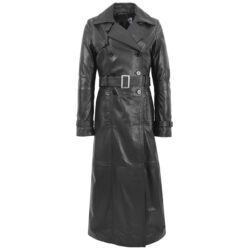 Rovanzi Sharon Damen Leder-Trenchcoat in Schwarz – langer eleganter Ledermantel aus hochwertigem Leder