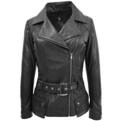 Damen Bikerjacke Celia aus Leder in Schwarz