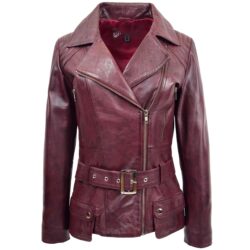 Celia Damen Biker Lederjacke in Bordeaux