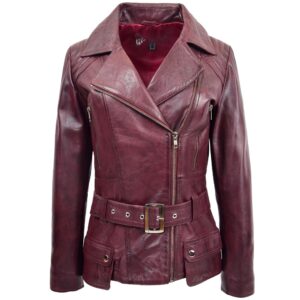 Celia Damen Biker Lederjacke in Bordeaux