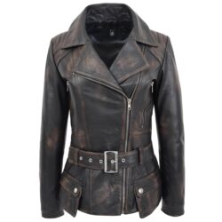 Celia Damen Biker Lederjacke Rub-Off Optik